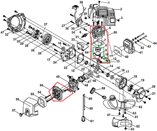 Детали двигателя бензотриммера Champion T266