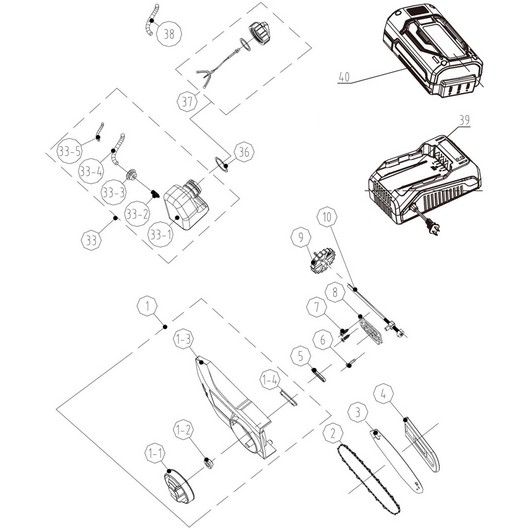Шина, цепь, бак масляный и аккумулятор Champion CSB400