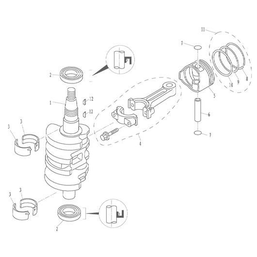 Поршень и коленвал Toyama F9.8BMS