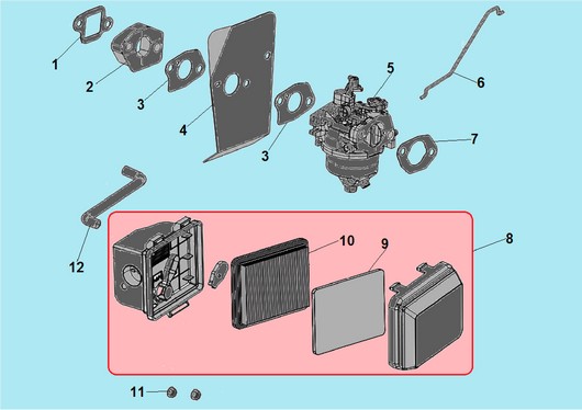 Детали карбюратора и воздушного фильтра Champion G225VK/2