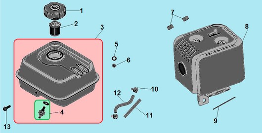 Топливный бак и глушитель Champion G250HK