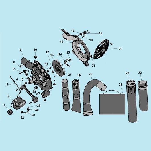 Крыльчатка, трубы и топливный бак Champion GBV327S