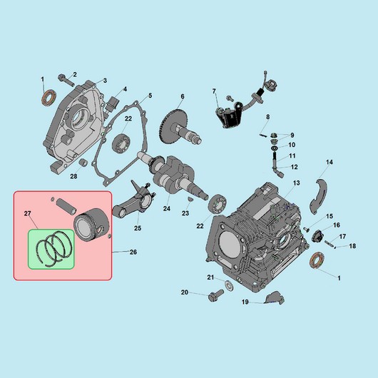 Поршень, картер, распредвал и коленвал Champion IGG3600