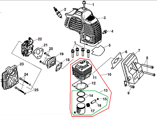 Поршневая группа, карбюратор, глушитель Champion T445